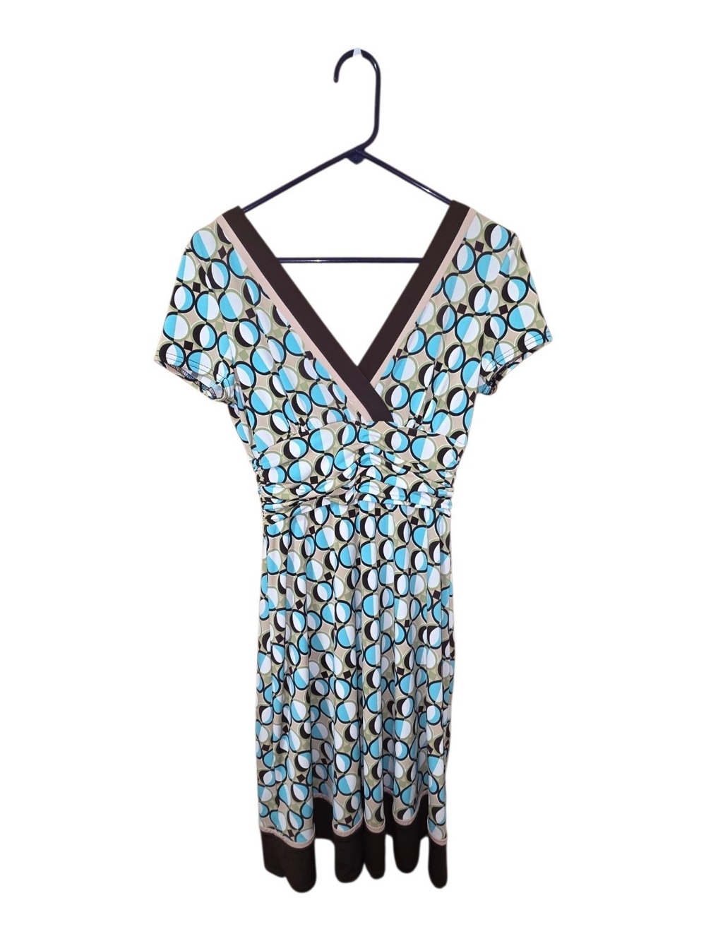 Y2K Studio I Petite 8P Retro Geometric Ruched V-Neck Stretch Dress